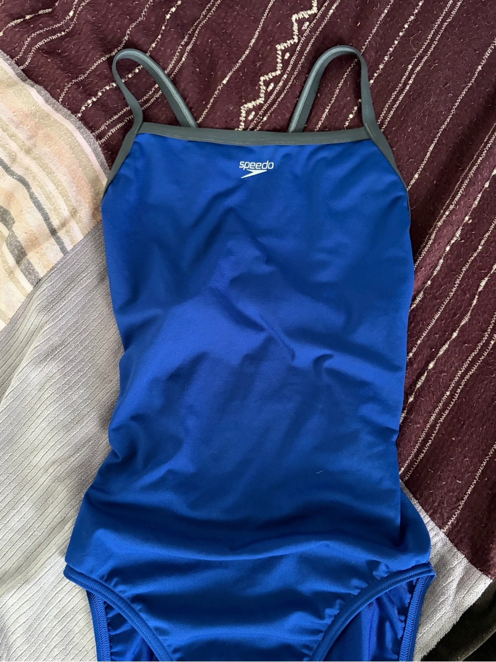 Speedo Royal Blue One-Piece Swimsuit with Gray Trim